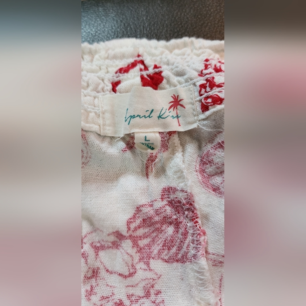 April Kiss linen blend wide-leg with Fun Graphic Print Pants - Picture 5 of 7